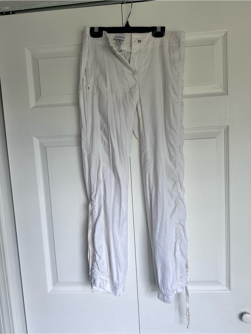 White Bebe Lightweight Drawstring Ankle Pants